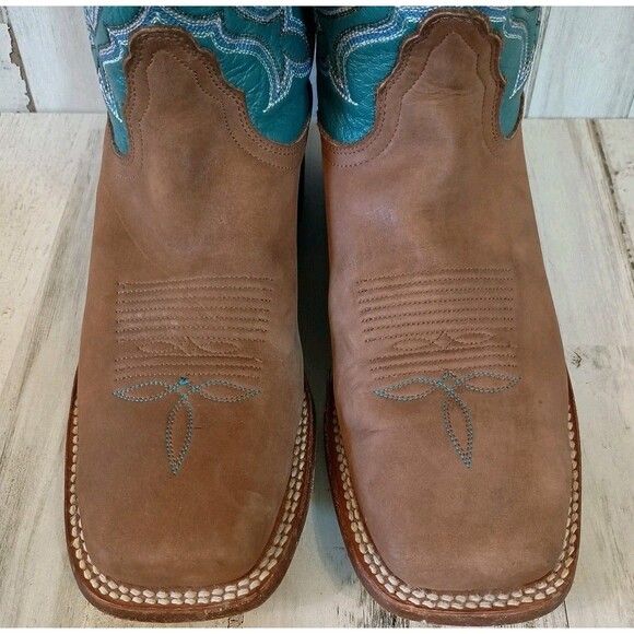 Vtg. Nocona Womens Size 8.5B Cowboy Boots Square Toe Teal/Brown Leather Western - Picture 5 of 16